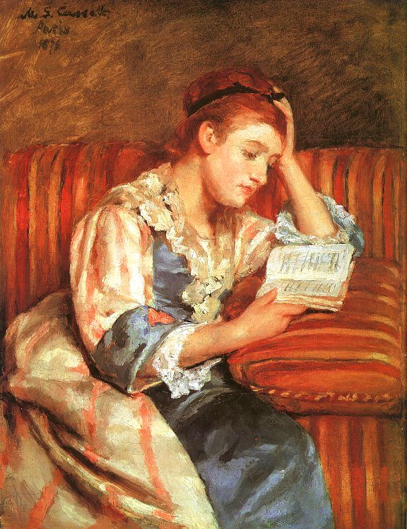 Mrs Duffee Seated on a Striped Sofa, Reading